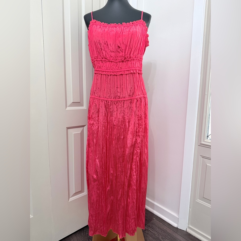 J. Crew Hot Pink Ruched Midi Dress - Picture 2 of 9